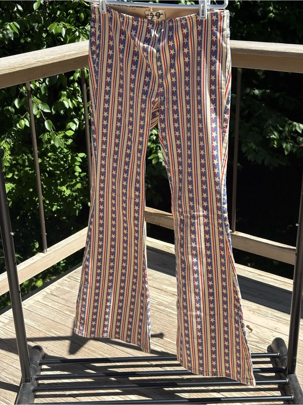 Free People Striped Star Print Flared Pants in Red, Blue, Cream - Picture 3 of 8